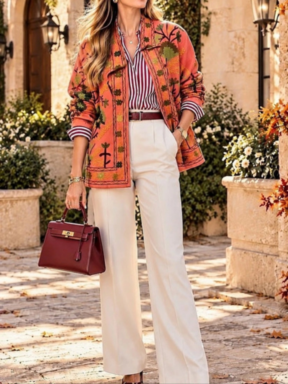 16 Suzanni Inpired From Italy Boemiam Floral Bomber Jacket in Orange & Green